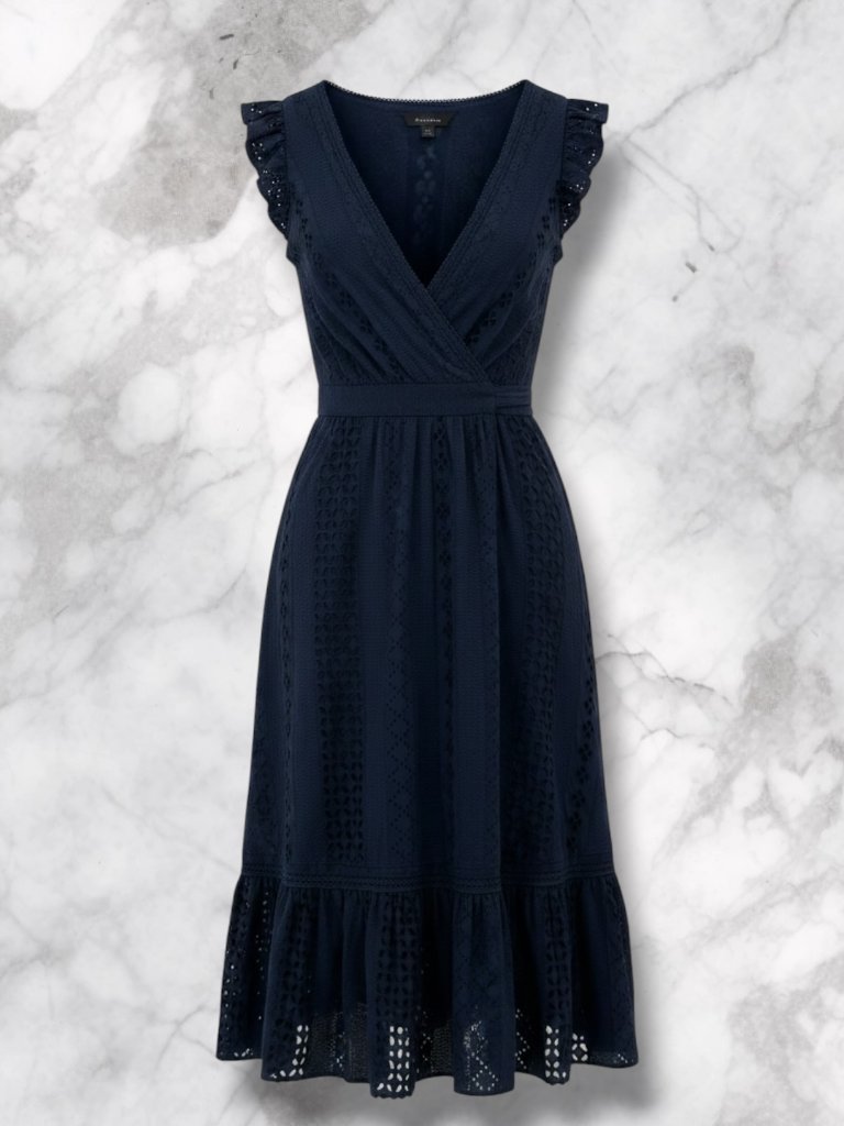 J. Crew Navy Blue Cotton Fully Lined Wrap Maxi Dress 00